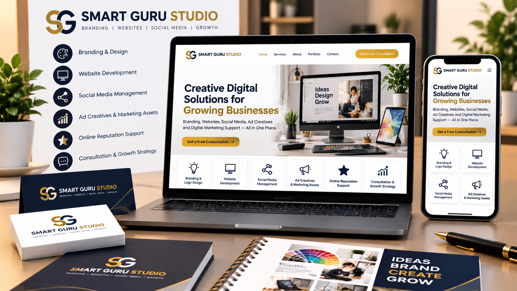 Smart Guru Studio branding, website design and digital marketing portfolio showcase